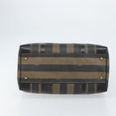 FENDI Pecan Canvas Boston Bag PVC Black Brown gold Auth 160096-9