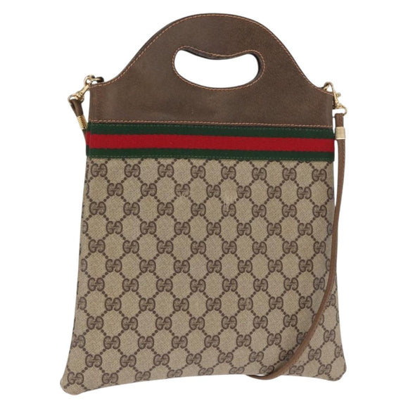 GUCCI GG Supreme Web Sherry Line Hand Bag PVC 2way Beige Gold Auth 160097