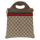GUCCI GG Supreme Web Sherry Line Hand Bag PVC 2way Beige Gold Auth 160097-2