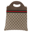 GUCCI GG Supreme Web Sherry Line Hand Bag PVC 2way Beige Gold Auth 160097-3