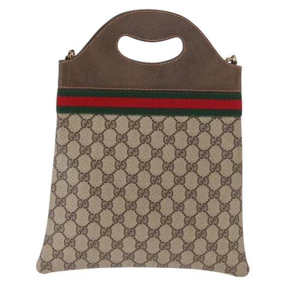 GUCCI GG Supreme Web Sherry Line Hand Bag PVC 2way Beige Gold Auth 160097