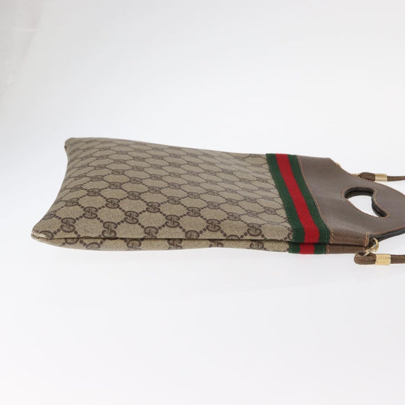 GUCCI GG Supreme Web Sherry Line Hand Bag PVC 2way Beige Gold Auth 160097