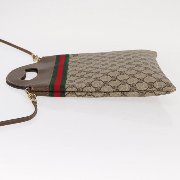 GUCCI GG Supreme Web Sherry Line Hand Bag PVC 2way Beige Gold Auth 160097