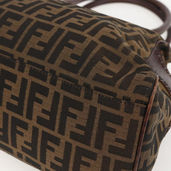 FENDI Hand Bag Zucca Canvas Black Brown Auth 160098