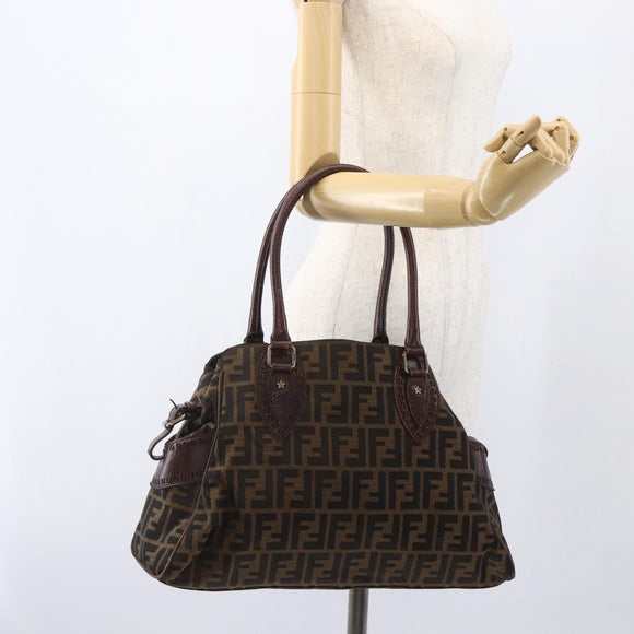 FENDI Hand Bag Zucca Canvas Black Brown Auth 160098