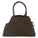 FENDI Hand Bag Zucca Canvas Black Brown Auth 160098-3