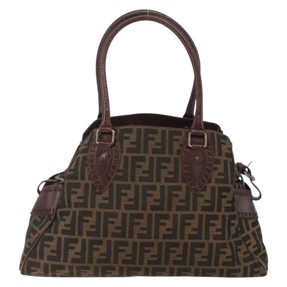 FENDI Hand Bag Zucca Canvas Black Brown Auth 160098