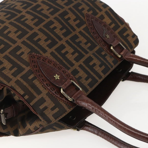 FENDI Hand Bag Zucca Canvas Black Brown Auth 160098