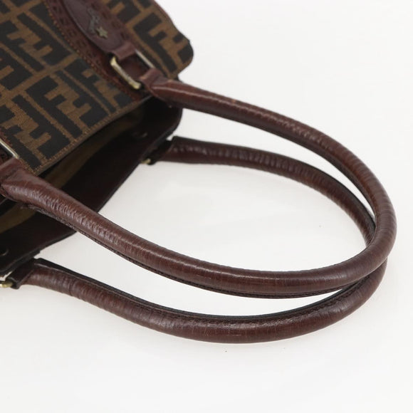 FENDI Hand Bag Zucca Canvas Black Brown Auth 160098