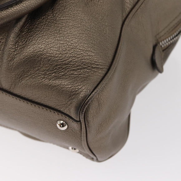 Salvatore Ferragamo Gancini Hand Bag Leather Gold Silver Auth 160099