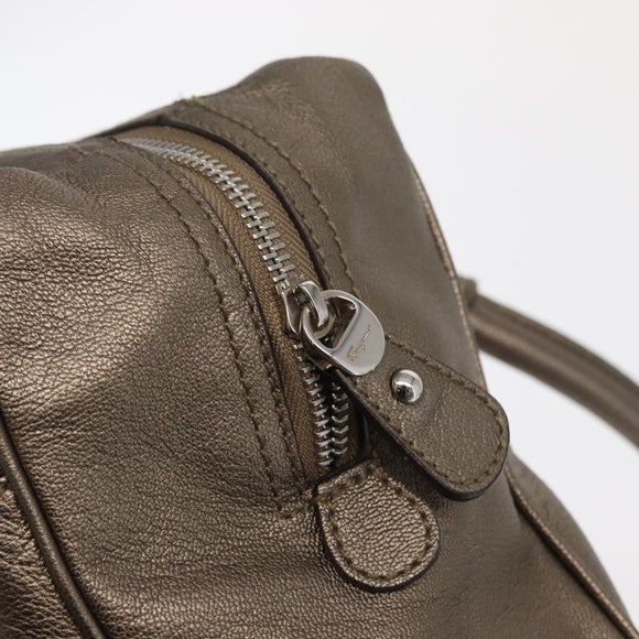 Salvatore Ferragamo Gancini Hand Bag Leather Gold Silver Auth 160099