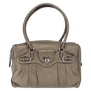 Salvatore Ferragamo Gancini Hand Bag Leather Gold Silver Auth 160099-2