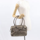 Salvatore Ferragamo Gancini Hand Bag Leather Gold Silver Auth 160099-22