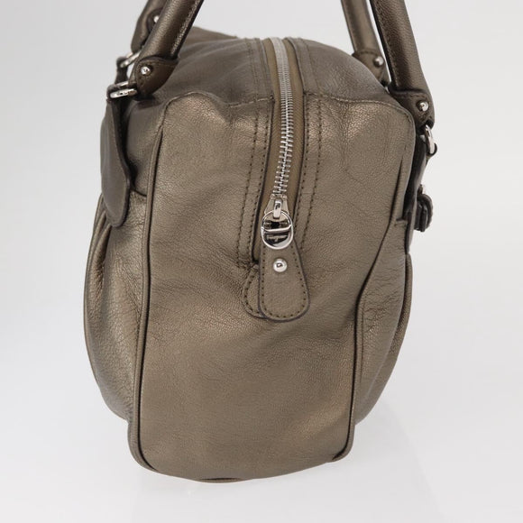 Salvatore Ferragamo Gancini Hand Bag Leather Gold Silver Auth 160099