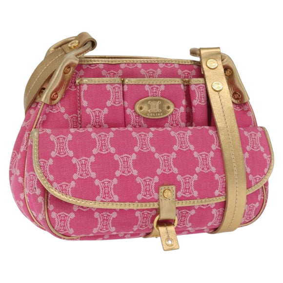 CELINE Paris Macadam Canvas Shoulder Bag Pink Gold Auth 160121