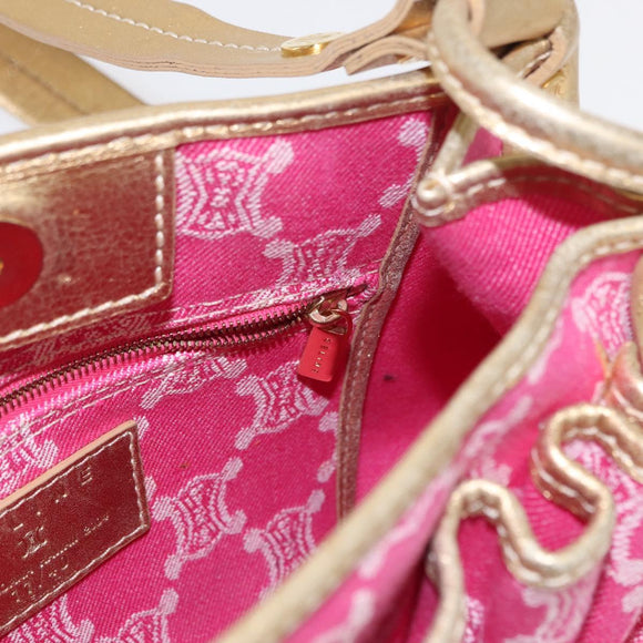 CELINE Paris Macadam Canvas Shoulder Bag Pink Gold Auth 160121