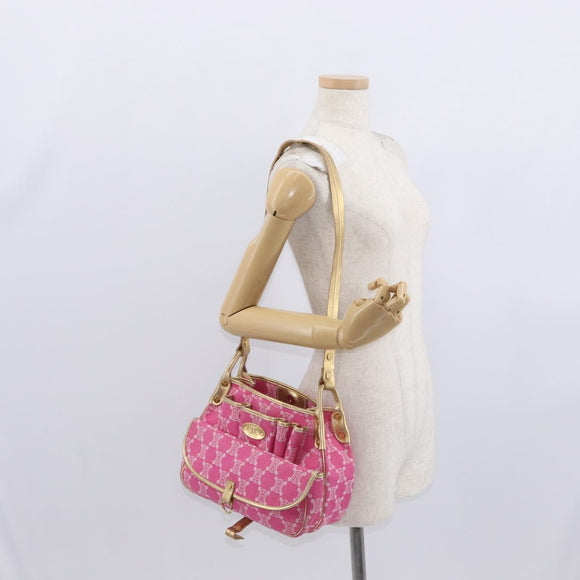 CELINE Paris Macadam Canvas Shoulder Bag Pink Gold Auth 160121