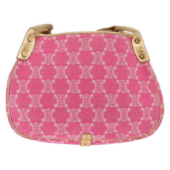 CELINE Paris Macadam Canvas Shoulder Bag Pink Gold Auth 160121