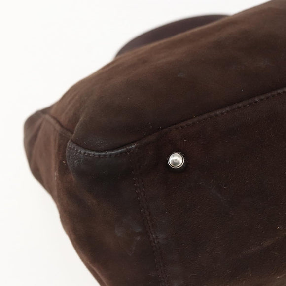 FENDI Hand Bag Suede Brown Silver Auth 160122