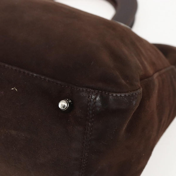 FENDI Hand Bag Suede Brown Silver Auth 160122