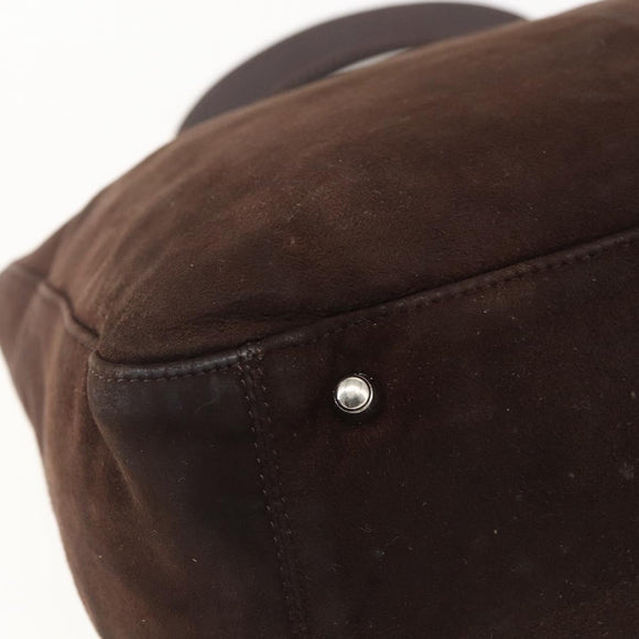FENDI Hand Bag Suede Brown Silver Auth 160122