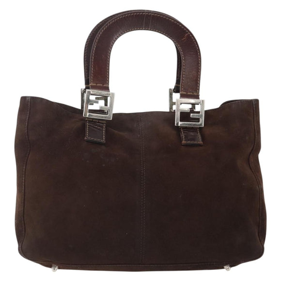 FENDI Hand Bag Suede Brown Silver Auth 160122