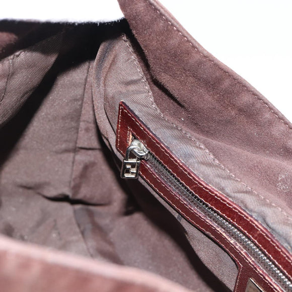 FENDI Hand Bag Suede Brown Silver Auth 160122