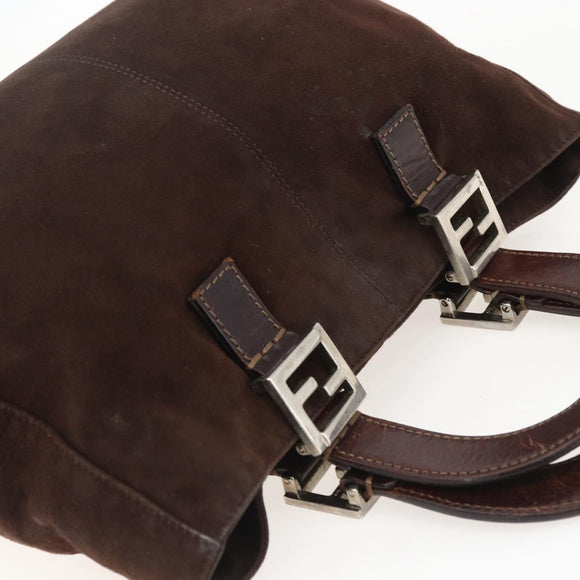 FENDI Hand Bag Suede Brown Silver Auth 160122