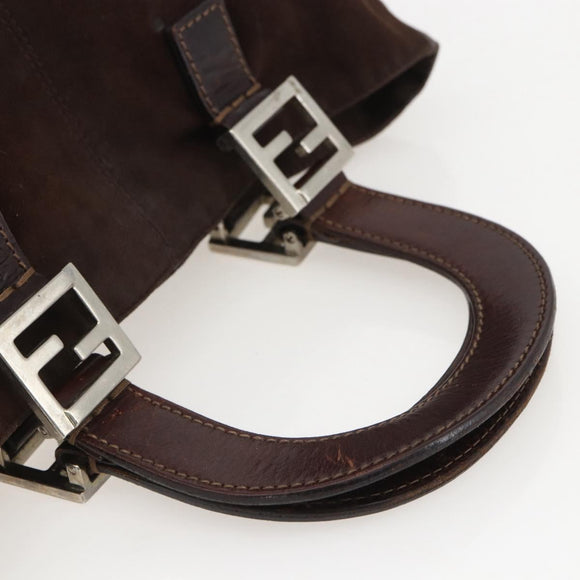 FENDI Hand Bag Suede Brown Silver Auth 160122