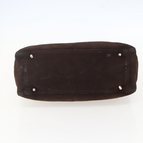 FENDI Hand Bag Suede Brown Silver Auth 160122