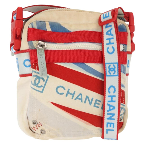 CHANEL Sports Line Shoulder Bag Canvas White Silver CC Auth 160123A