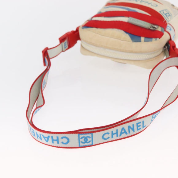 CHANEL Sports Line Shoulder Bag Canvas White Silver CC Auth 160123A
