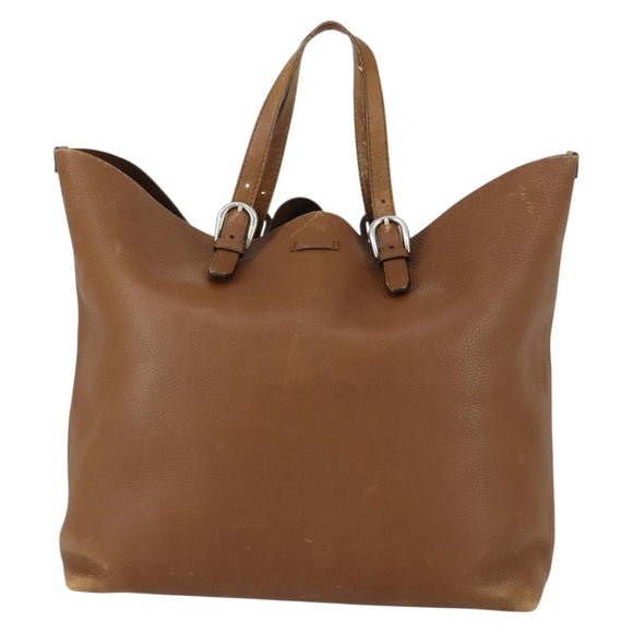GUCCI Tote Bag Leather Brown Silver Auth 160133