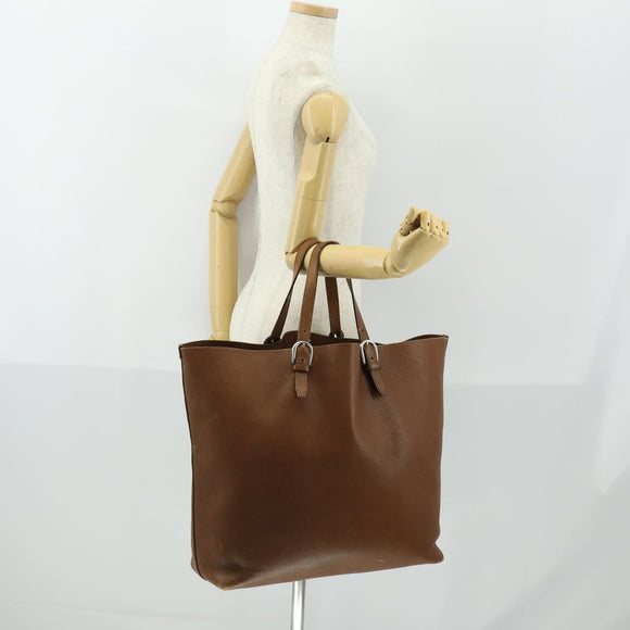GUCCI Tote Bag Leather Brown Silver Auth 160133