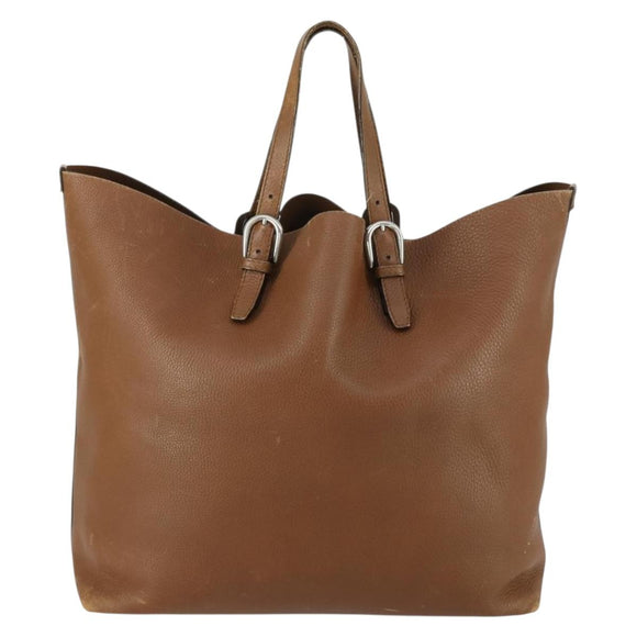 GUCCI Tote Bag Leather Brown Silver Auth 160133