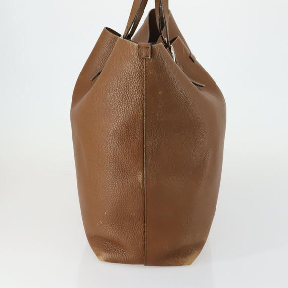 GUCCI Tote Bag Leather Brown Silver Auth 160133