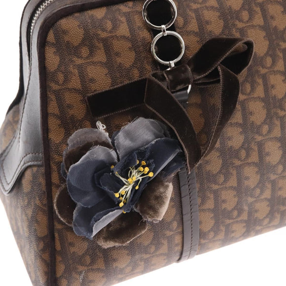 Christian Dior Romantic Trotter Canvas Hand Bag PVC Brown Silver Auth 160136