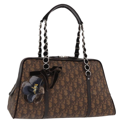 Christian Dior Romantic Trotter Canvas Hand Bag PVC Brown Silver Auth 160136V