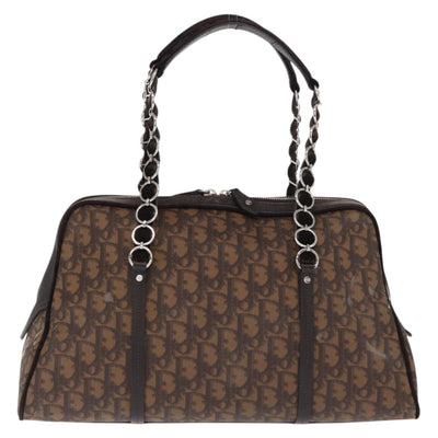 Christian Dior Romantic Trotter Canvas Hand Bag PVC Brown Silver Auth 160136V - 0