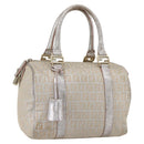 FENDI Zucchino Canvas Hand Bag Silver Auth 160139-1