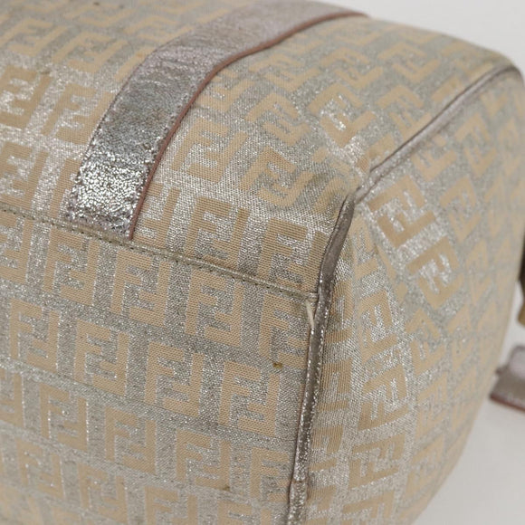 FENDI Zucchino Canvas Handtas Zilver Auth 160139