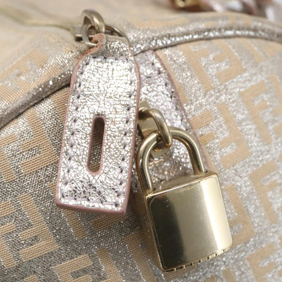 FENDI Zucchino Canvas Hand Bag Silver Auth 160139