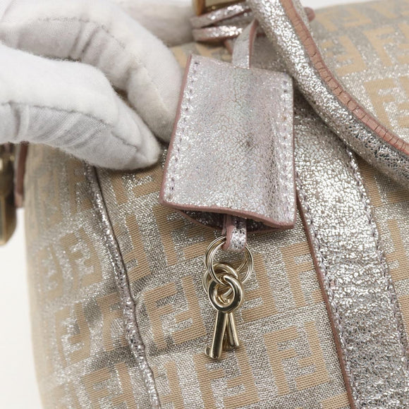 FENDI Zucchino Canvas Hand Bag Silver Auth 160139