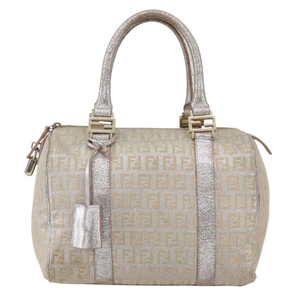 FENDI Zucchino Canvas Hand Bag Silver Auth 160139