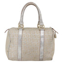 FENDI Zucchino Canvas Hand Bag Silver Auth 160139-2
