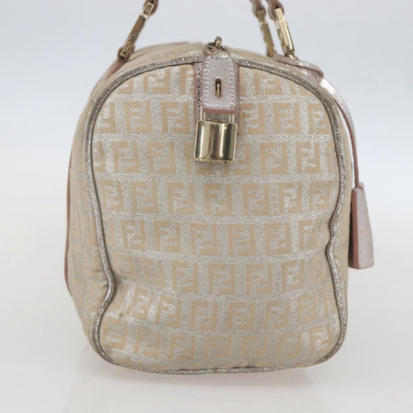 FENDI Zucchino Canvas Hand Bag Silver Auth 160139