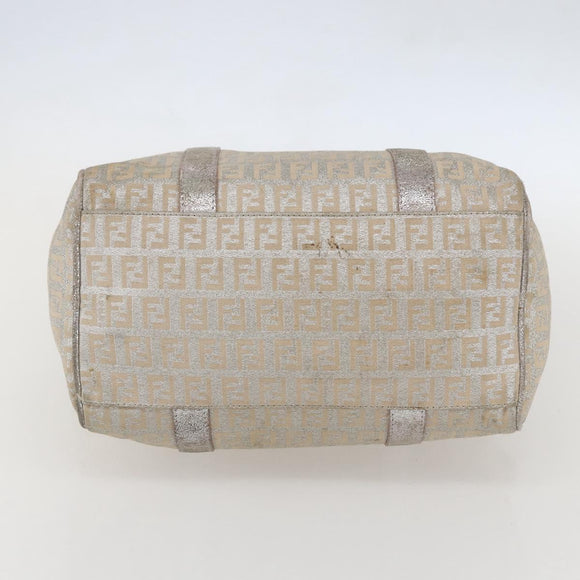 FENDI Zucchino Canvas Hand Bag Silver Auth 160139