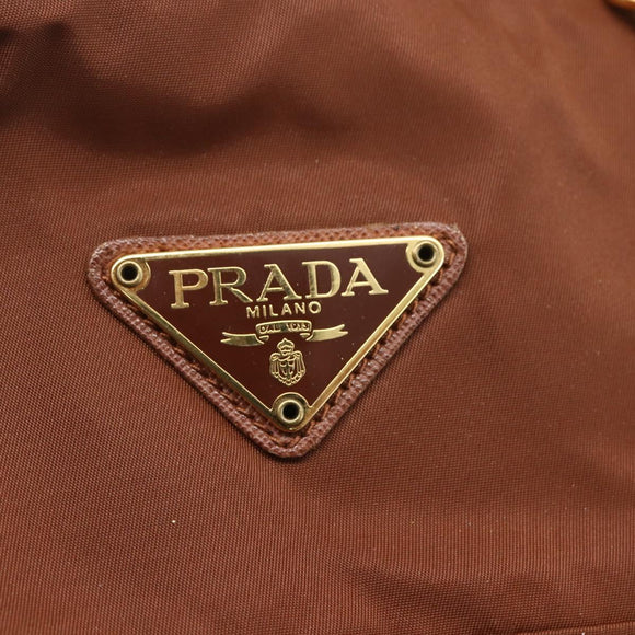 PRADA Chain Quilted Shoulder Bag Nylon Brown Gold Auth 160140