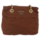 PRADA Chain Quilted Shoulder Bag Nylon Brown Gold Auth 160140-13