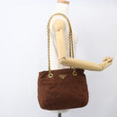 PRADA Chain Quilted Shoulder Bag Nylon Brown Gold Auth 160140-24